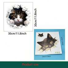 3D 裂缝墙猫贴纸 - 塑料易移除贴纸，可爱猫防水自粘可移除马桶座贴纸适用于浴室装饰、马桶水箱盖、有趣的马桶配件、古怪浴室水箱装饰、美学房间装饰（1 件） - 彩色 - 查看 3
