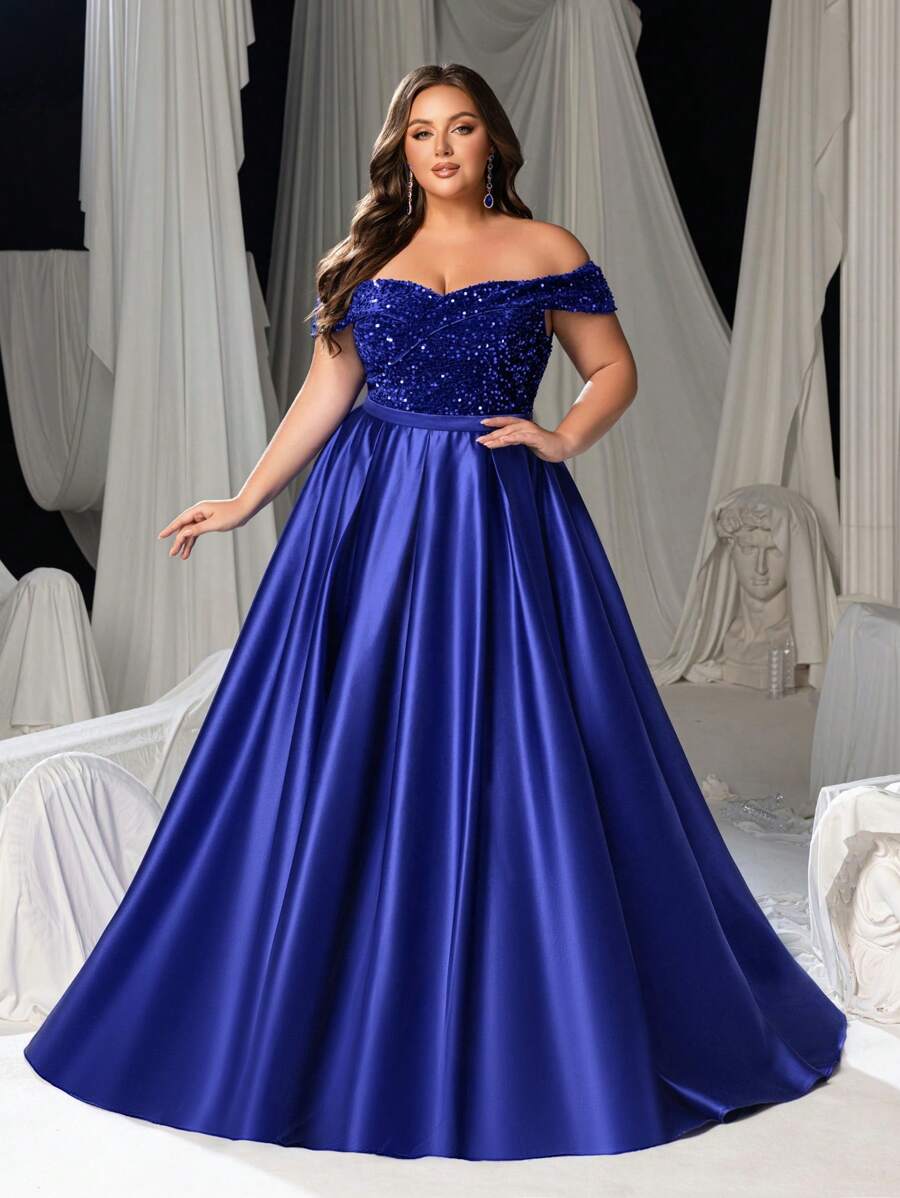 Váy dạ hội trang trọng trễ vai đính sequin Faeriesty Curve Plus