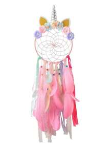 1pc Unicorn Dreamcatcher With Feathers, Wall Hanging Decor For Room, Bedroom, Nursery, Home Decoration, Birthday, Graduation Gift - Multicolor - View 4