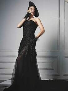 （领结款式随机）1双女士黑色薄款透气波点网纱蕾丝花边创意蝴蝶结手套，优雅婚礼新娘装饰手套，适合婚礼、晚宴、演出和摄影等场合，情人节配饰