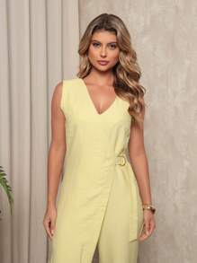 DUOUNO MODAS - ELEGANT OVERALL TANK TOP IN PREMIUM MARANTE FABRIC WITH BUCKLE DETAIL ON THE SIDE AND ZIPPER AT THE BACK - WOMEN'S OVERALL - 青檸色 - 查看 4