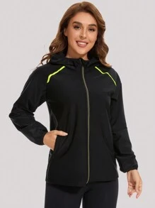 1PC Women's Waterproof Ski Snow Jacket Thermal Lined Warm Winter Rain Jacket With Hood For Hiking & Winter Activities - Black - View 4