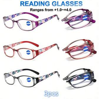 [单独出售]3 副折叠眼镜，女士小型折叠阅读镜