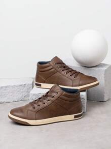 SHOESMORE Men's Fashion Black Sneakers High Top Dress Sneakers Outdoor Brown Skate Shoes Sporty Grey Boots - A81Q09-nâu đậm - Xem 9