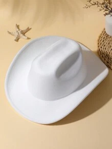 1 chiếc mũ cao bồi phong cách Boho trơn Unisex, mũ Fedora nỉ mềm mại dùng cho trang phục thường ngày ngoài trời, polyester - trắng - Xem 1