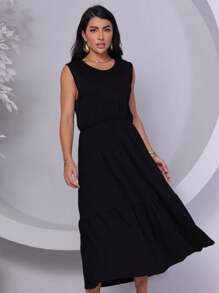 Women's Casual Fleece Dress, Fresh For This Summer - màu đen - Xem 3