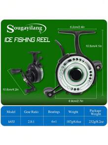 SOUGAYILANG 1 件冰钓卷轴 2.8:1 齿轮比，最大阻力 8KG，顺滑，便携，自由线轴杆设计提供单手操作，适用于船用冰钓的高品质卷轴 - 黑色 - 查看 8