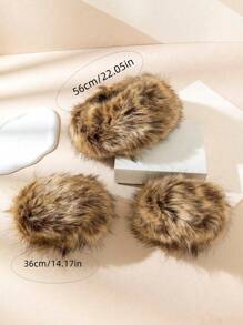 1pc Fluffy Headband Hat & 2pcs Fluffy Arm Warmer Set Winter Fall