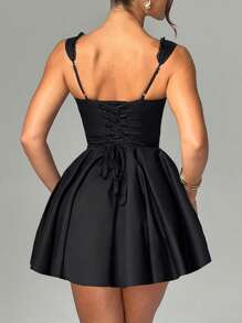 Women's Mini Corset Dress A-Line Deep V Neck Backless Ruffle Hem Sleeveless Dress For Party Club - màu đen - Xem 7