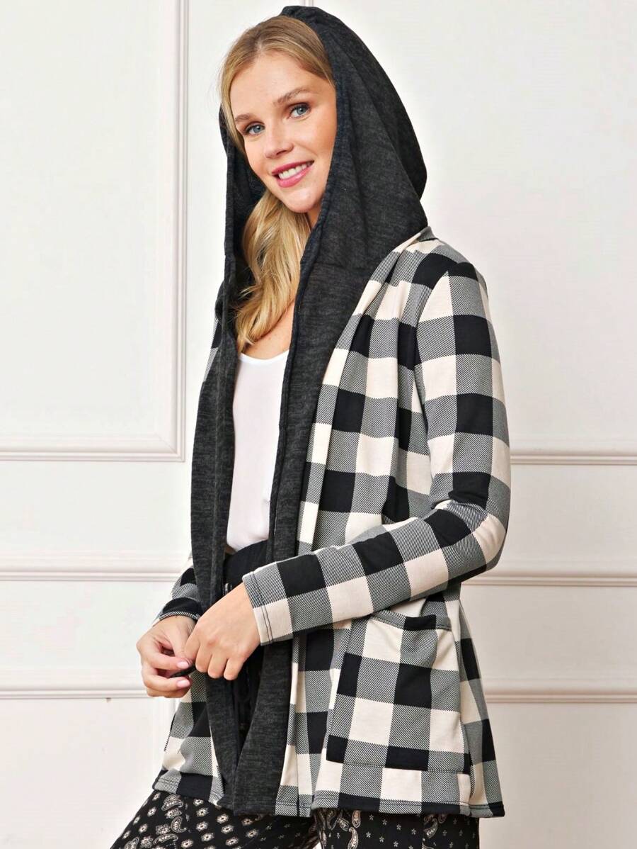 Boho Vintage 90's  Solid Brushed Knit Classic Tiered Hooded Zip Up Flared Cardigan Jacket