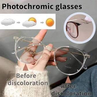 1pc Men/Women Photochromic Eyeglasses, Retro Round Frame Fashion Glasses For Computer