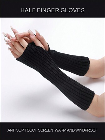1 Pair Half Finger Knitted Gloves, Warm & Versatile For Autumn/Winter, Suitable For Keyboard, Party, Driving, Cycling, Hiking, Writing, Christmas, Halloween Accessories