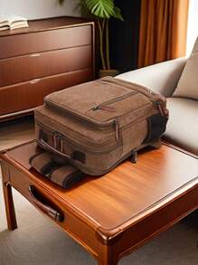 1 Stück modischer Leinwand Rucksack mit großer Kapazität und vielen Taschen, abriebfest, Ledergriff, geeignet für Studenten, Outdoor-Reisen, Geschäftsreisen, Laptop Rucksack, Schulbeutel, Reiserucksack, Campingausflug, Tasche für den Sommer, Rückfahrschule, Laptoptasche, Sporttasche für Männer, Reisenotwendigkeiten, große Tasche, Frühjahrsschulsachen, Schulrucksack, vintage