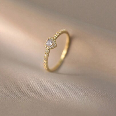 Anillo de plata de ley 925 en forma de corazón blanco romántico, con circonita cúbica sintética engastada, exquisita banda nupcial para mujer, un regalo especial para tu ser amado, joyería de alta calidad