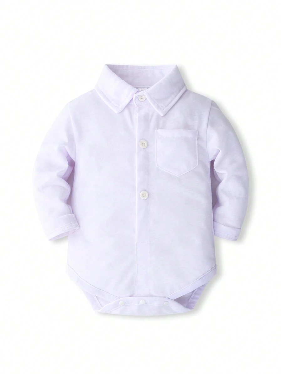 KIMOCAT Baby Boy Solid Color Long Sleeve Bodysuit For Spring/Autumn - White - View 1