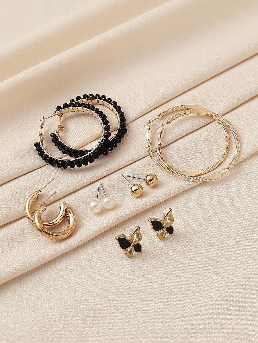6 Cặp bông tai tròn hình trái tim pha lê ngọc trai thanh lịch dành cho nữ, quả bóng, con bướm, thích hợp cho tín đồ thời trang, hẹn hò, câu lạc bộ, đeo hàng ngày - Nhiều màu - Xem 1