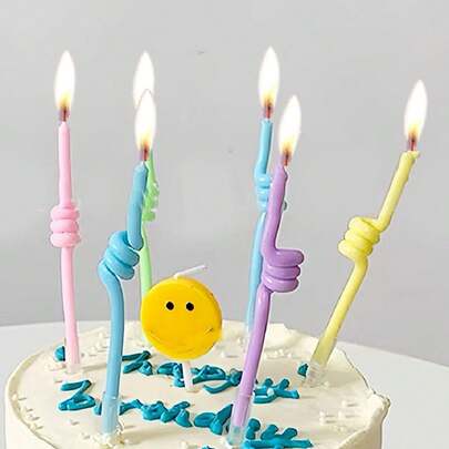 6 件马卡龙色扭扭生日蜡烛、派对蛋糕装饰