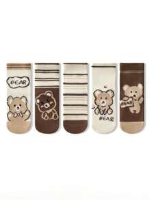 5 đôi tất trẻ em hình gấu hoạt hình, thích hợp cho đi học, ở nhà, ngoài trời, phù hợp cho bé trai và bé gái, mùa xuân và mùa thu - Nhiều màu - Xem 14