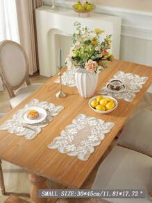 1 件 100% 涤纶面料精致 3D 刺绣蕾丝花边家居装饰帷幔、橱柜围巾、厨房餐桌旗、餐垫、室内外节日装饰、野餐、派对、婚礼系列桌旗 - 白色 - 查看 8
