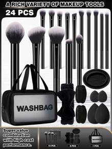 Bộ dụng cụ trang điểm 5/8/9/15/24 món bao gồm: 1 túi đựng đồ vệ sinh cá nhân có khóa kéo đa năng và túi đựng mỹ phẩm chống nước + Bộ 15 cọ trang điểm + 2 miếng mút trang điểm + 2 bông phấn mini dạng đệm khí + 1 dây buộc tóc + 2 dây đeo bát cầm tay + 1 dụng cụ vệ sinh cọ trang điểm, Bộ cọ, Bộ cọ trang điểm, Bộ cọ trang điểm, Bộ trang điểm hoàn chỉnh, Bộ cọ trang điểm, Bộ trang điểm hoàn chỉnh, Bộ cọ, Bộ cọ trang điểm, Bộ quà tặng trang điểm, Bộ - màu đen - Xem 1