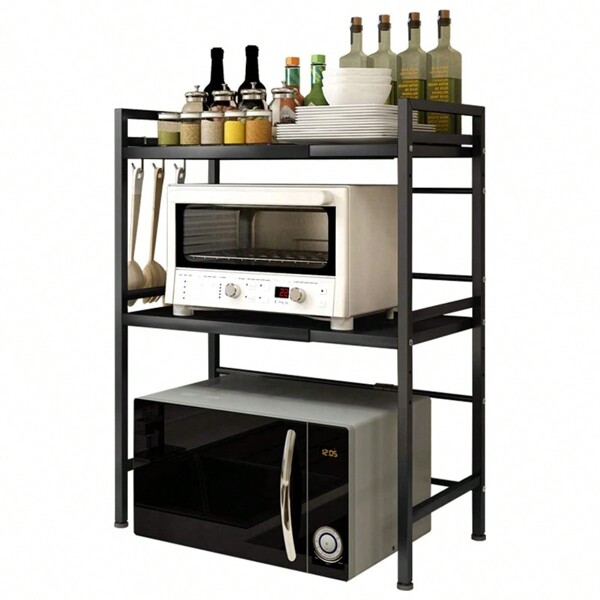 Support extensible pour four à micro-ondes LILIIN - 3 niveaux - Noir - Acier au carbone - 700 Watt