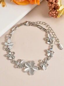 1 件可爱花朵青少年手链，甜美清新花卉珠宝配饰，带水钻，可调节，适合女孩、朋友、节日场合、日常佩戴