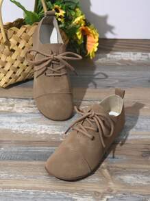 1 par de zapatos deportivos casuales de mujer, de suela ligera y suave con cordones, moda, nuevo material delgado y ligero resistente a la abrasión, unicolor, puntera plana y redonda, diseño de cordón deslizante, zapatos planos deportivos cómodos - Marrón - Ver 8