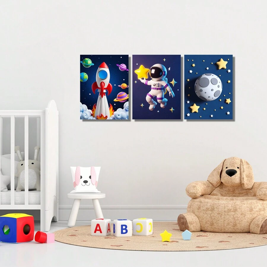 Kit 3 Astronaut Frames In Children's Space Decorative Boy's Room Sticker - 07 - 查看 1