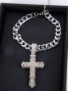 1st volledig met strass bezette kruishanger aan dikke goudkleurige legeringketting, glanzend en sprankelend, past bij huisdieren zoals katten, honden, Franse bulldog, golden retriever, labrador, punk/hiphop/straatmode accessoire ketting