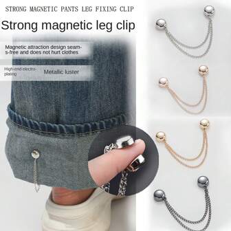 2pcs/Set Adjustable Pants Leg/Sleeve Clips With Magnetic Clasps - Durable Alloy, Portable Detachable Bottom Clips, Hem Adjustable Length Fastener For Pants And T-Shirts, No Sewing Required