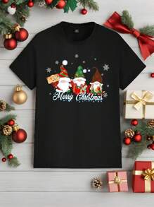 Fashionable Casual Christmas Snowman Graphic Print Crew Neck T-Shirt For Men - màu đen - Xem 3