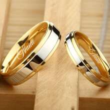Bague en acier inoxydable avec lettre de nom manuscrite personnalisée, avec boîte en velours de luxe pour couple, hommes et femmes