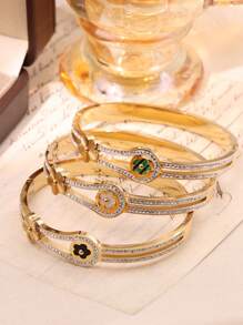 1 chiếc vòng tay thép không gỉ họa tiết hoa lãng mạn bằng vàng 18K chống thấm nước dành cho nữ, thích hợp đeo hàng ngày, đám cưới, kỷ niệm - vòng đeo tay - Xem 5