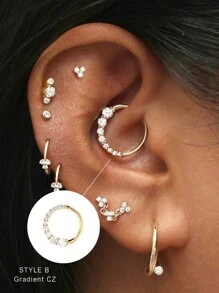 1pc Glitter CZ Pave Ear Piercing Ring 18 Gauge Piercing Hoop Clicker, Hypoallergenic 925 Sterling Silver Nose Rings /Septum Rings,Yellow Gold Tragus Helix Cartilage Conch Earring Hoops,For Women And Men For Daily Wear(Sold As 1 Piece) - Multicolor - View 6