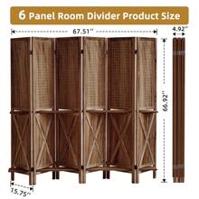 6 Panel Room Divider With Shelves, 5.6Ft Pegboard Display With 24 Hooks, Soild Wood Room Divider, Freestanding Display Board Wall Organizer For Craft Show, Jewelry, Retail, Cloth - 咖啡棕 - 查看 8