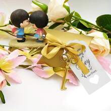 40 件/套复古钥匙开瓶器婚礼礼物，包括 10 个钥匙开瓶器、10 张感谢标签卡、10 个枕头糖果盒和 10 条缎带，是送给宾客的完美婚礼礼物和生日派对礼物 - 彩色 - 查看 10