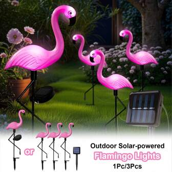 1PC/3Pcs Outdoor Solar Garden Decoration Flamingos Light Warm White Light Pink Purple Cute Flamingos Automatic Charging During The Day Automatic Light At Night Potted Garden Decoration Furniture Decoration