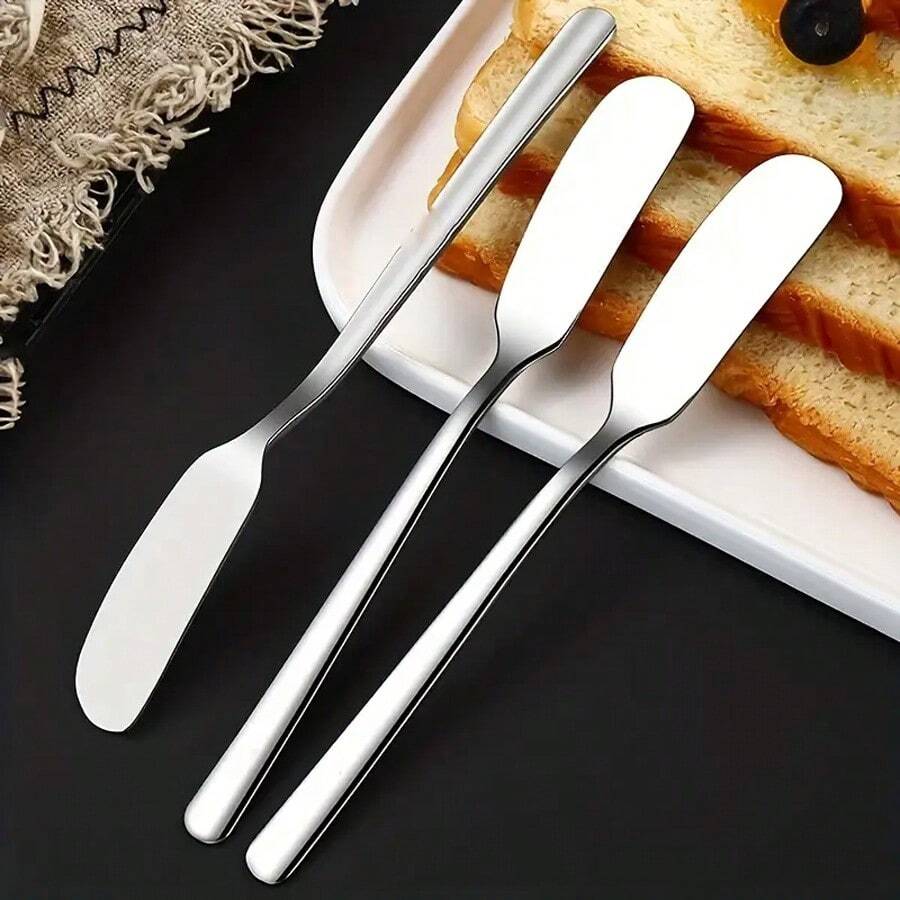 1/2 Pcs Stainless Steel Butter Knives, Cheese Grater, Jar Scraper, Metal Can Scraper, Household Pot Scraper, Butter Scraper, Kitchen Butter Knife, Multipurpose Cream Scraper, Kitchen Small Tools, Kitchen Supplies - Silver - View 1