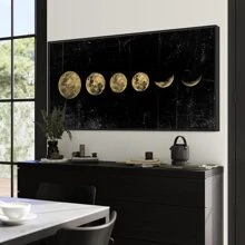 1Pc Unframed Moon Chart Canvas Poster, Moon Phases Decor, Waterproof Wall Art, Lunar Artwork Wall Painting For Gift, Aesthetic Room Decor, Wall Picture For Living Room, Bedroom, Dining Room, Corridor, Home And Dormitory Decoration - Multicolor - View 2