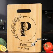 Tábua de Corte de Bambu Personalizada - 26 Opções de Padrão de Letra, Perfeita para Feriados, Aniversários, Aniversários e Mais - Presente Decorativo de Cozinha Elegante e Durável