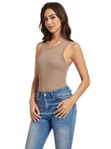 OUTBALL Women Tank Tops Summer Sleeveless Basic Cami Top Shirt Slim Racerback Blouses - Màu Khaki - Xem 4