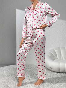 Conjunto de pijama navideño para mujer, camisa de manga larga a rayas con pantalón, ropa de dormir para estar en casa - Rosa - Ver 4
