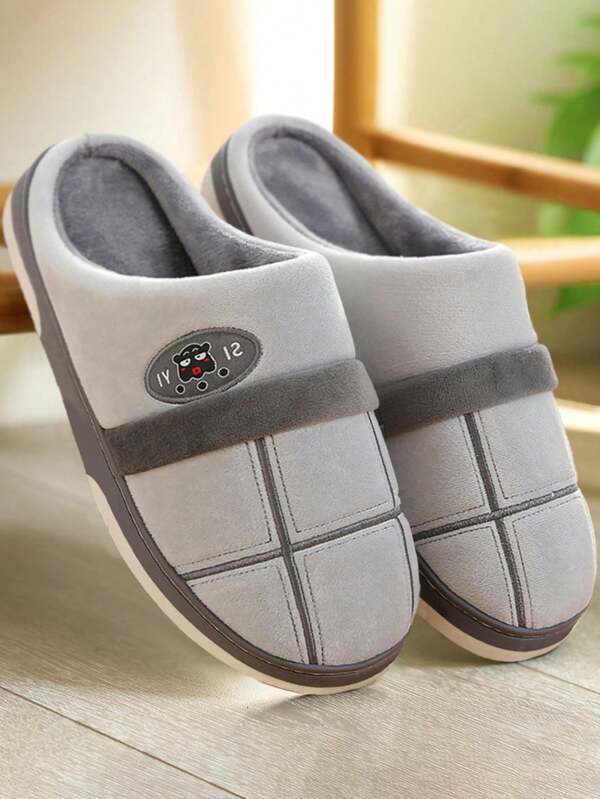 نعال منزلية للرجال مصنوعة من رغوة الذاكرة ذات نمط مربع، دافئة ولينة وأنيقة، أحذية شتوية للاستخدام داخل المنزل ذات رأس مدور للنساء والرجال