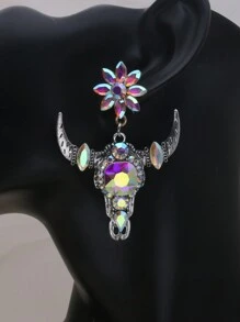 1 Đôi bông tai hình đầu bò cho nữ - Kiểu dáng Gothic phương Tây cổ điển Boho với chi tiết sừng và thủy tinh, trang sức thời trang nổi bật cho đeo hàng ngày, ngày lễ, lễ hội (Nhiều màu) - đầu bò - Xem 8