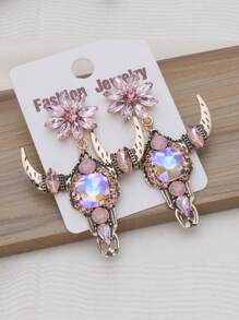 1 Đôi bông tai hình đầu bò cho nữ - Kiểu dáng Gothic phương Tây cổ điển Boho với chi tiết sừng và thủy tinh, trang sức thời trang nổi bật cho đeo hàng ngày, ngày lễ, lễ hội (Nhiều màu) - đầu bò - Xem 4