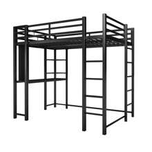JAMFLY Metal Twin Loft Bed With Desk And Storage Shelf, Heavy Duty Loft Bed Frame With Build-In Ladder & Safety Guardrail, Space-Saving Twin Size Loft Bed For Teenager And Adult, Black - Black - View 1