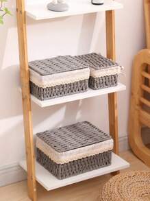 1 Pezzo Scatola da tavolo per il Contenimento, Scatola portaoggetti intrecciata in rattan di carta, Cesto di Stoccaggio con Coperchio, Cesto per riporre Vari Oggetti, Snack, Prodotti Cosmetici, Cucina, Giocattoli, Cesto Portaoggetti per Cosmetici, Cesto