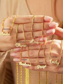 1pc 18K Gold Name Necklace, Personalized Name Pendant Necklace, Custom Name Necklace, Minimalist Name Jewelry For Women, Gift For Her, Contains Exquisite High-End Gift Box, Customizable With Different Fonts, And Different Necklaces To Choose From Gold, Rose Gold Stylish, Fall Fashion, Vintage, Unisex For Teenagers, Junior High School Students, Middle School Students, High School Senior High School Students, College Students, University Students, Freshman, Sophomore, Underclassmen