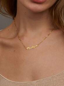 1pc 18K Gold Name Necklace, Personalized Name Pendant Necklace, Custom Name Necklace, Minimalist Name Jewelry For Women, Gift For Her, Contains Exquisite High-End Gift Box, Customizable With Different Fonts, And Different Necklaces To Choose From Gold, Rose Gold Stylish, Fall Fashion, Vintage, Unisex For Teenagers, Junior High School Students, Middle School Students, High School Senior High School Students, College Students, University Students, Freshman, Sophomore, Underclassmen