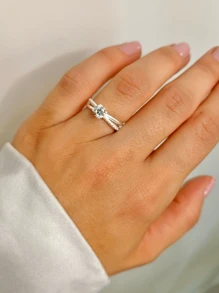 Solitaire Ring Braided Hoop 925 Sterling Silver - 紙牌 - 查看 2